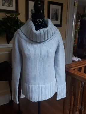 Women's Vintage Chunky Shawl Collar Sweater - Baby Blue